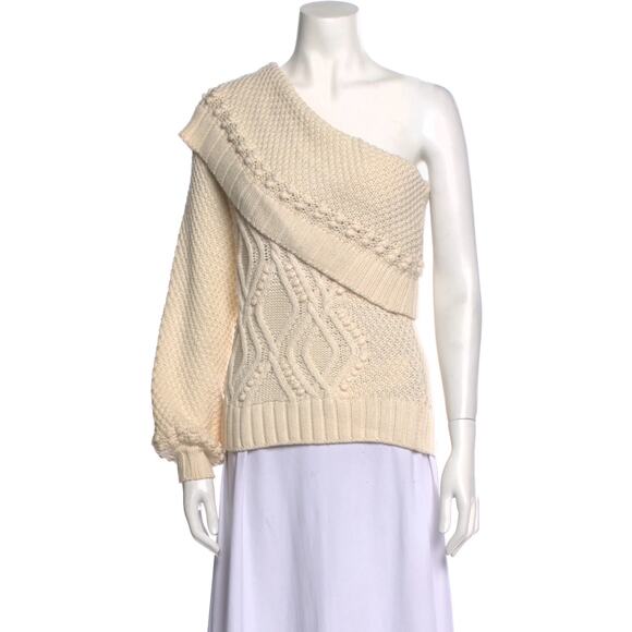 Intermix Women's Small Cable Knit One Shoulder Wool Sweater Neutral Knitwear - Picture 1 of 7